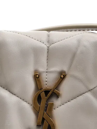 Pre-owned Saint Laurent Loulou Puffer Shoulder Bag Quilted Leather Small Crossbody Bag In Neutral