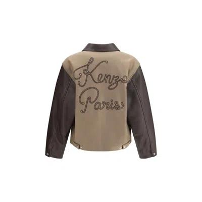 Kenzo Wool And Leather College Men's Jacket In Brown