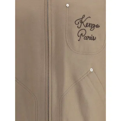 Kenzo Wool And Leather College Men's Jacket In Brown