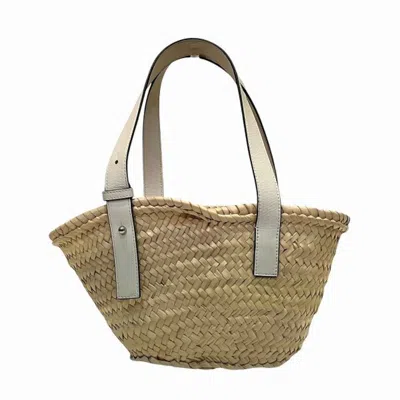 Pre-owned Loewe Beige Brown White Raffia Leather Basket Tote Bag ()