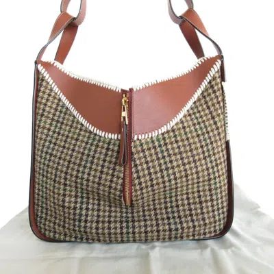 Pre-owned Loewe Brown Dark Green Leather Wool Handbag Shoulder Bag ()