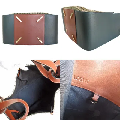 Pre-owned Loewe Brown Dark Green Leather Wool Handbag Shoulder Bag ()