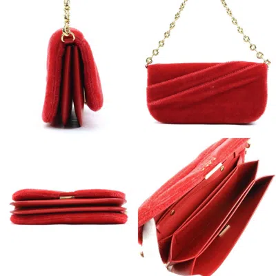Pre-owned Loewe Gold Red Color Leather Mohair Metal Clutch Bag Shoulder Bag ()