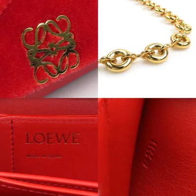 Pre-owned Loewe Gold Red Color Leather Mohair Metal Clutch Bag Shoulder Bag ()