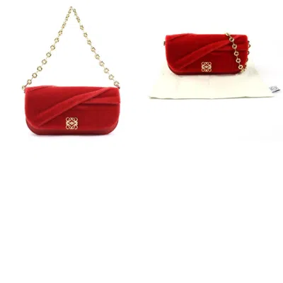 Pre-owned Loewe Gold Red Color Leather Mohair Metal Clutch Bag Shoulder Bag ()
