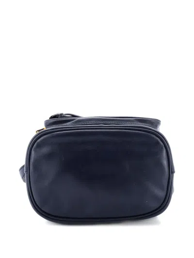 Pre-owned Prada Drawstring Pocket Soft Calf Small Bucket Bag In Blue