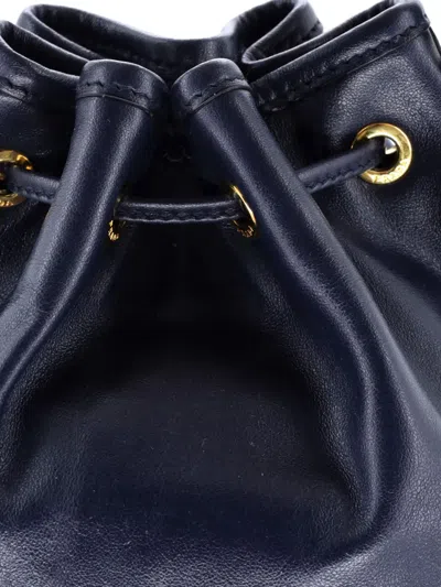 Pre-owned Prada Drawstring Pocket Soft Calf Small Bucket Bag In Blue