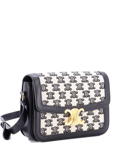 Pre-owned Celine Triomphe Triomphe Canvas Medium Shoulder Bag In Neutral