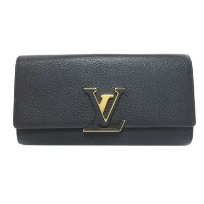 Pre-owned Louis Vuitton Black Leather Long Wallet (tri-fold) ()