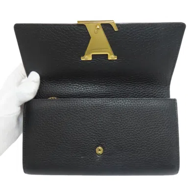 Pre-owned Louis Vuitton Black Leather Long Wallet (tri-fold) ()