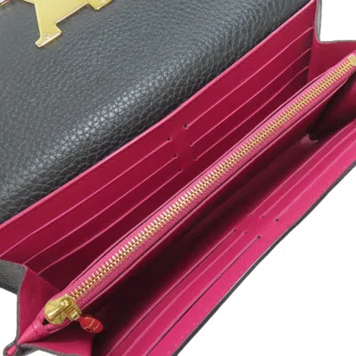 Pre-owned Louis Vuitton Black Leather Long Wallet (tri-fold) ()