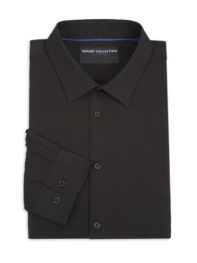 Report Collection Men's Herringbone Modern-fit Dress Shirt In Black
