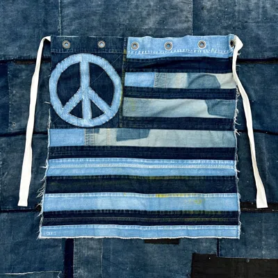Pre-owned Kapital 2017 Peace Patchwork Stripe American Flag Denim Jean Apron In Blue