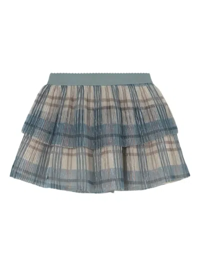 Mayoral Plaid Tiered Three Pieces Skirt Set In Gray