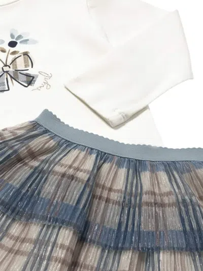 Mayoral Plaid Tiered Three Pieces Skirt Set In Gray