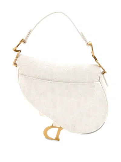 Pre-owned Dior Saddle Handbag Oblique Canvas Mini Shoulder Bag In White