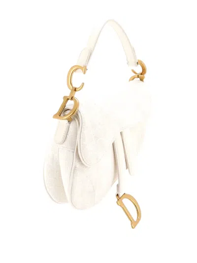 Pre-owned Dior Saddle Handbag Oblique Canvas Mini Shoulder Bag In White
