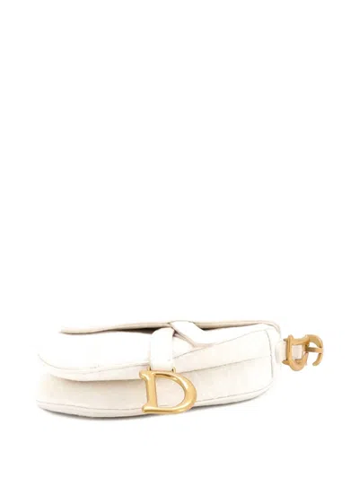 Pre-owned Dior Saddle Handbag Oblique Canvas Mini Shoulder Bag In White