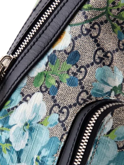 Pre-owned Gucci Zip Pocket Blooms Print Gg Coated Canvas Small Backpack In Blue