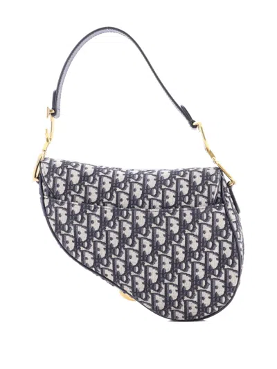 Pre-owned Dior Saddle Handbag With Strap Oblique Canvas Medium Shoulder Bag In Blue
