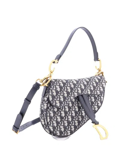 Pre-owned Dior Saddle Handbag With Strap Oblique Canvas Medium Shoulder Bag In Blue