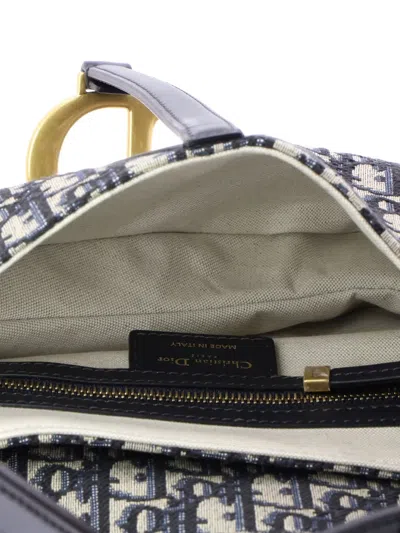 Pre-owned Dior Saddle Handbag With Strap Oblique Canvas Medium Shoulder Bag In Blue