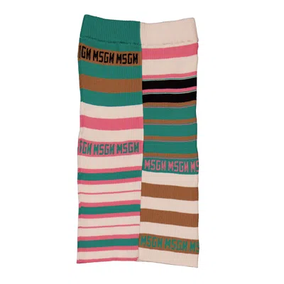 Msgm Kids Multicolor Striped Ribbed Knit Skirt In Multi