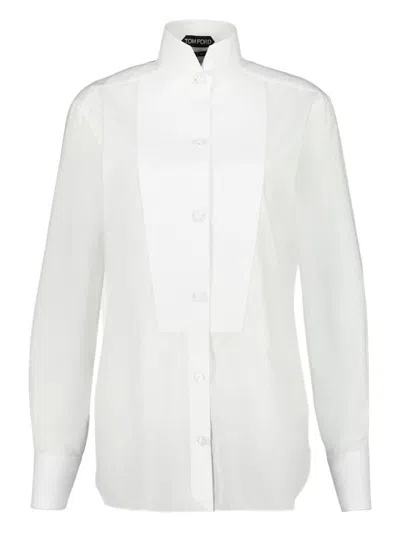 Tom Ford Tailored Black Smoking Shirt With Crisp Collar In White