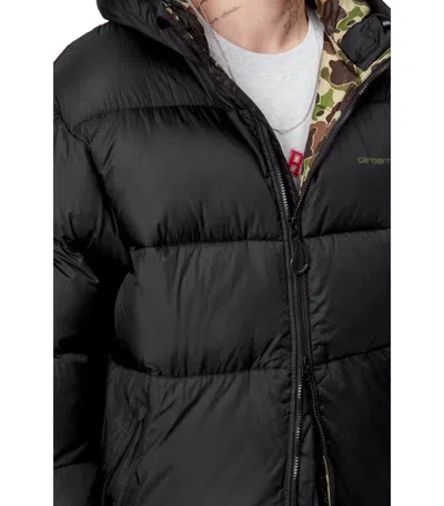 Carhartt Wip Toronto Camo Duck Black Hooded Padded Jacket In Black