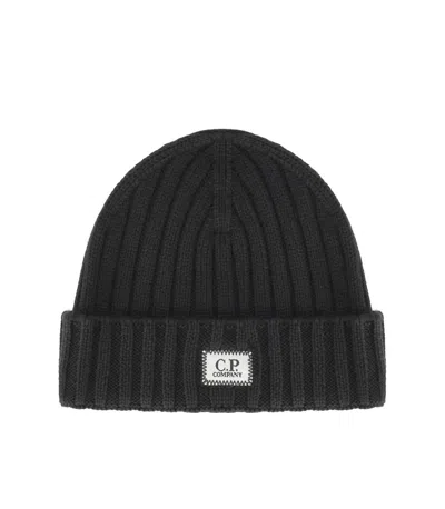 C.p. Company Black Ribbed Beanie In Black