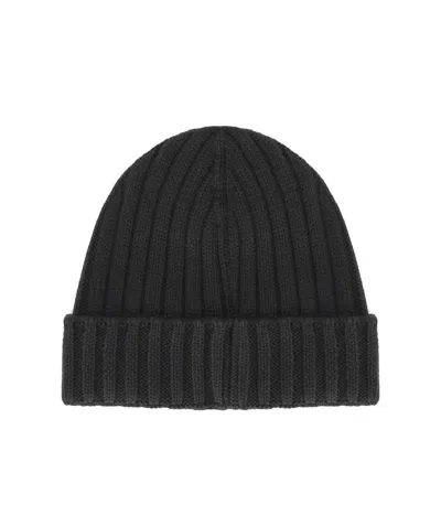 C.p. Company Black Ribbed Beanie In Black