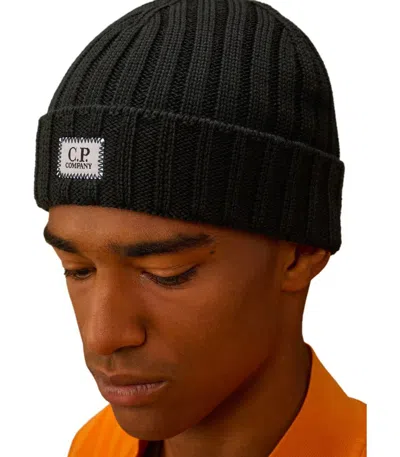 C.p. Company Black Ribbed Beanie In Black