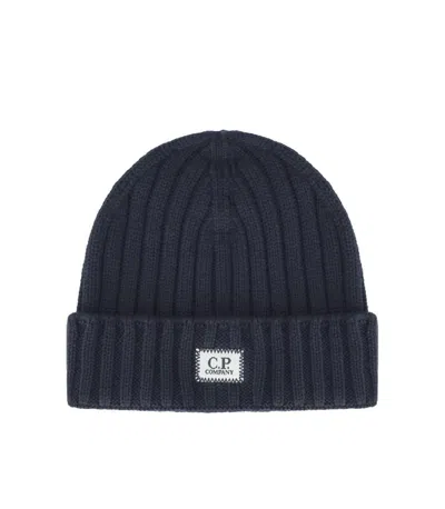 C.p. Company Blue Ribbed Beanie In Blue