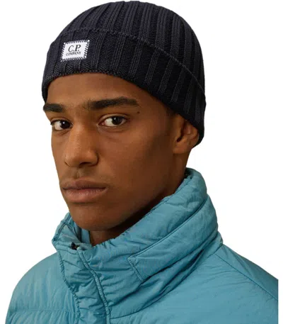 C.p. Company Blue Ribbed Beanie In Blue