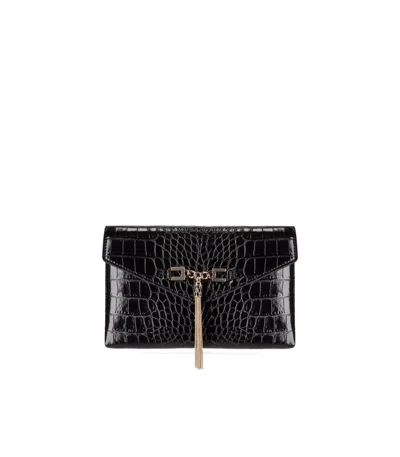 Elisabetta Franchi Black Clutch With Croco-print And Tassel In Purple