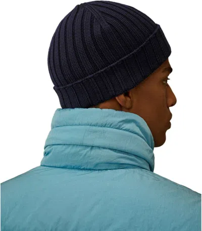 C.p. Company Blue Ribbed Beanie In Blue