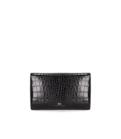 Elisabetta Franchi Black Clutch With Croco-print And Tassel In Purple