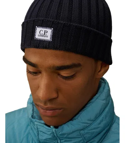 C.p. Company Blue Ribbed Beanie In Blue