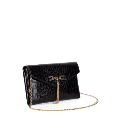Elisabetta Franchi Black Clutch With Croco-print And Tassel In Purple