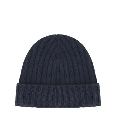 C.p. Company Blue Ribbed Beanie In Blue