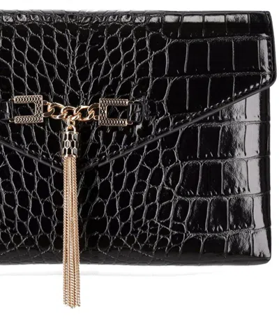 Elisabetta Franchi Black Clutch With Croco-print And Tassel In Purple