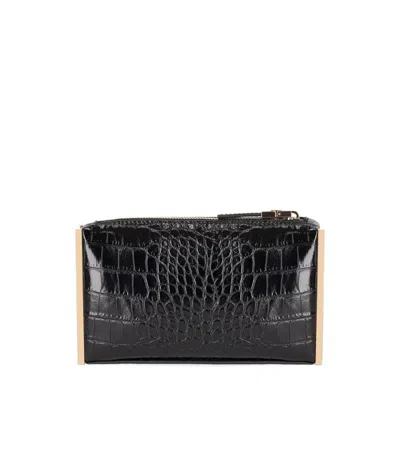 Elisabetta Franchi Black Clutch With Croco-print In Blue