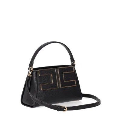 Elisabetta Franchi Black Handbag With Maxi Logo In Orange