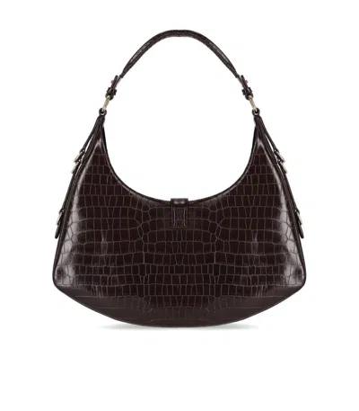 Ganni Kat Small Croco Chocolate Fondant Hobo Bag In Burgundy