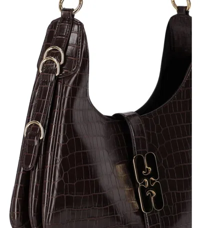 Ganni Kat Small Croco Chocolate Fondant Hobo Bag In Burgundy