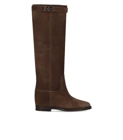 Via Roma 15 Santa Monica Brown High Boot With Padlock In Brown