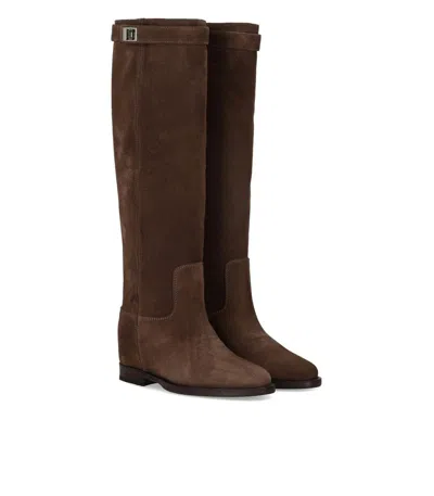 Via Roma 15 Santa Monica Brown High Boot With Padlock In Brown