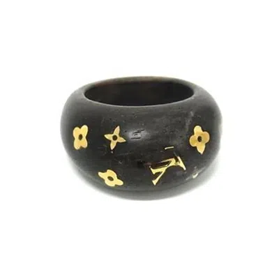 Pre-owned Louis Vuitton Gold Brown Wood Band Ring ()