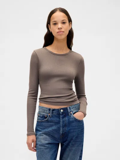 Gap Modern Rib Crop T-shirt In Brown