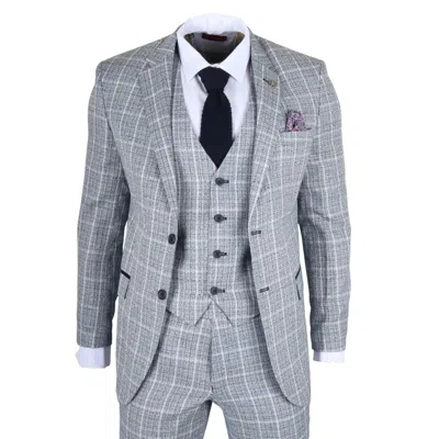 Truclothing 3 Piece Check Suit Tailored Fit Formal Dress Suits In Blue